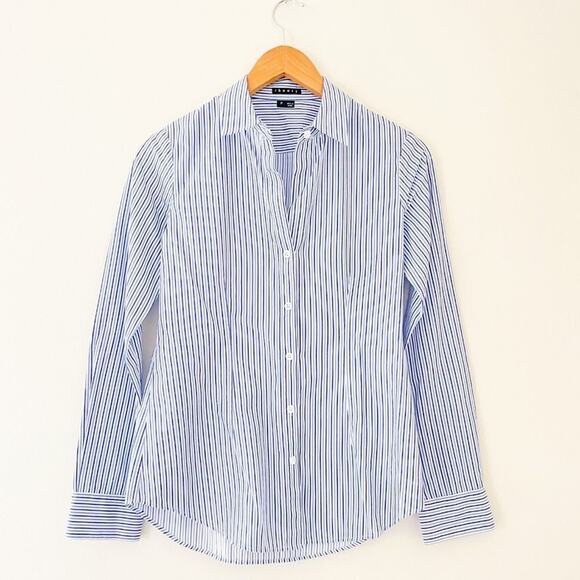 Theory Leonie Blue and White Striped Button Down Shirt, Size S/P - Picture 1 of 9